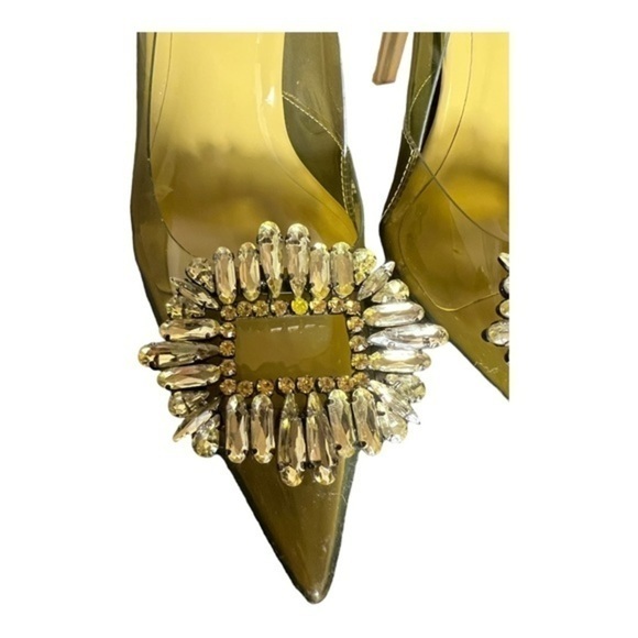 GOOD AMERICAN 6 1/2‎ Golden Olive Cinder F*ckin Rella Lucite Pumps Heels NEW - Picture 8 of 13